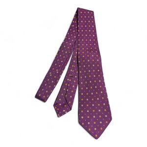 Kiton Napoli Purple and Gold Geometric Design Silk Men's Neck Tie